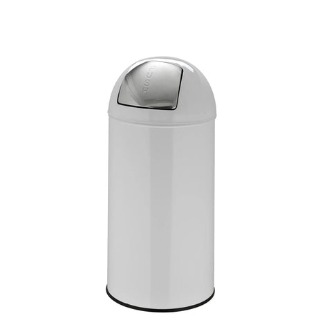 Vit papperskorg PUSH 35L med blank yta och silverfärgat push-lock från hjh OFFICE