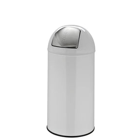 Vit papperskorg PUSH 35L med blank yta och silverfärgat push-lock från hjh OFFICE