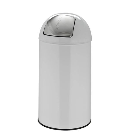 Vit papperskorg PUSH 50L med blank yta och silverfärgat push-lock från hjh OFFICE