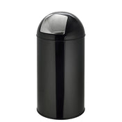 Svart Papperskorg PUSH 50L med blank yta och silverfärgat trycklock från hjh OFFICE