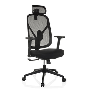 Svart Professionell kontorsstol RALOO ECO med nätryggstöd, nackstöd och armstöd från hjh OFFICE