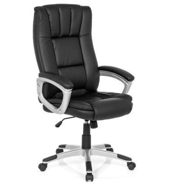 Home Office kontorsstol RELAX CL150 med svart konstläderklädsel och silverfärgade armstöd från MyBuero