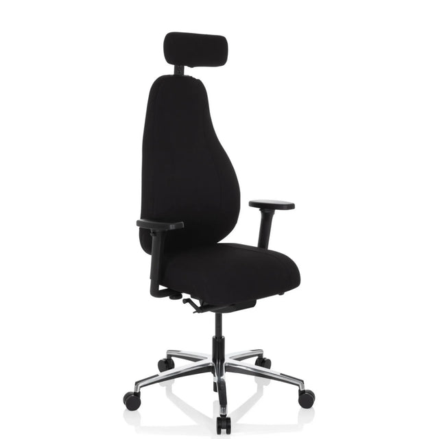 Hög kontorsstol RESISTIO med svart klädsel, nackstöd och armstöd från hjh OFFICE