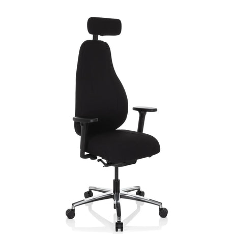 Hög kontorsstol RESISTIO med svart klädsel, nackstöd och armstöd från hjh OFFICE