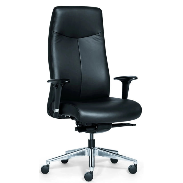 Lyxig chefsfåtölj ROVO XL med svart läderklädsel och blank stjärnfot från Rovo Chair