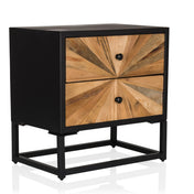 Sidobord SANTJAGO BLACK SUN S med svart ram och två träfärgade lådor i solstråle-design från hjh LIVING