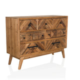 Sidobord SANTJAGO WOOD XL i mörkbrunt trä med geometriska mönster på fronten och svarta handtag från hjh LIVING