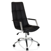 Svart Home Office chefsfåtölj SARANTO PRO i läder med quiltning och aluminiumfot från hjh OFFICE