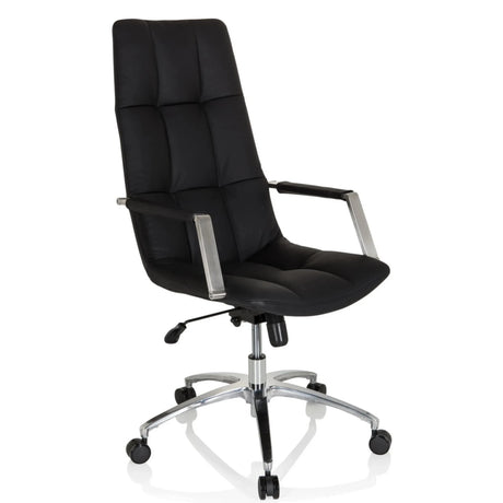 Svart Home Office chefsfåtölj SARANTO PRO i läder med quiltning och aluminiumfot från hjh OFFICE