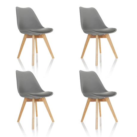 Set med fyra grå skålformade stolar SCANDI 4 med ljusa träben från hjh OFFICE