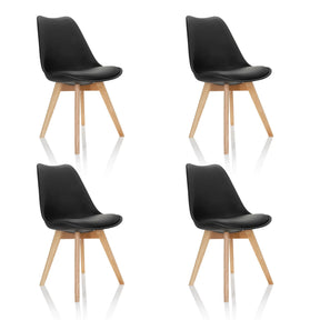 Fyra svarta skålformade stolar SCANDI 4 med ben i ljust trä från hjh OFFICE