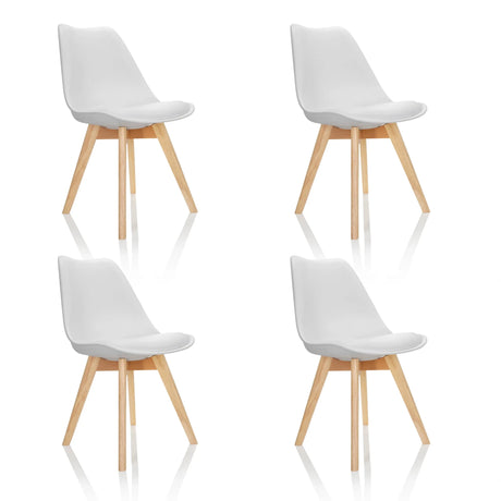 Set om fyra vita skålformade stolar SCANDI 4 med ljusa träben från hjh OFFICE