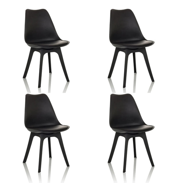 Fyra svarta skålformade stolar SCANDI P med minimalistisk design och fyra ben från hjh OFFICE