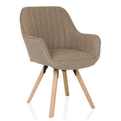 Beige stoppad stol SCANDI SOFT med quiltning och fyra ljusa träben från hjh LIVING