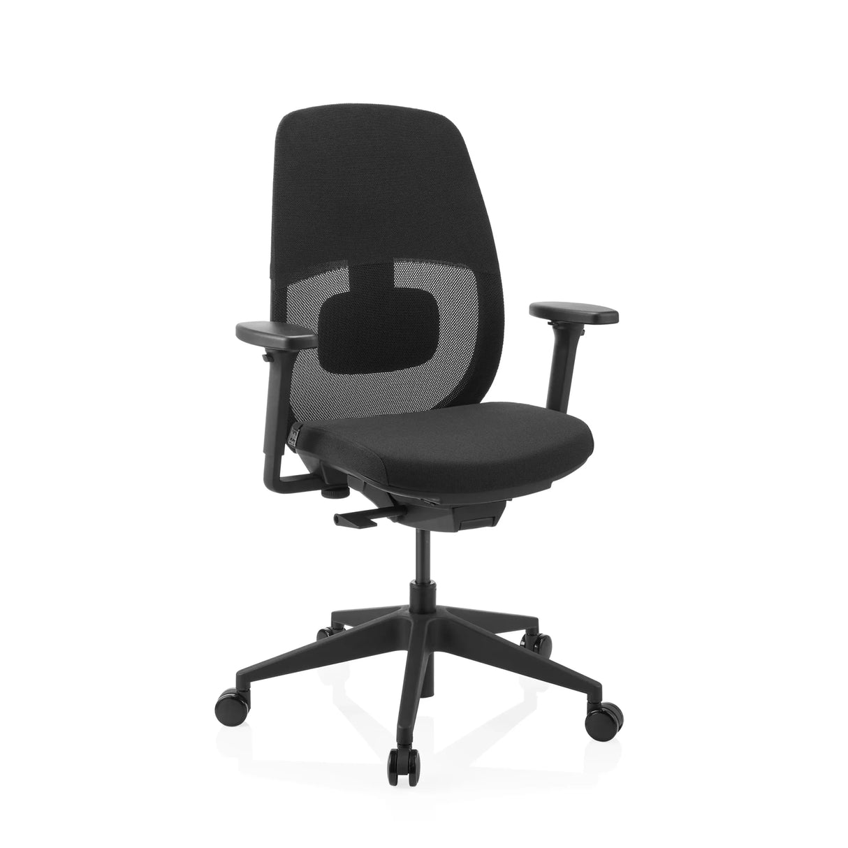 Svart Professionell kontorsstol Skandis med nätryggstöd, armstöd och hjul från hjh OFFICE