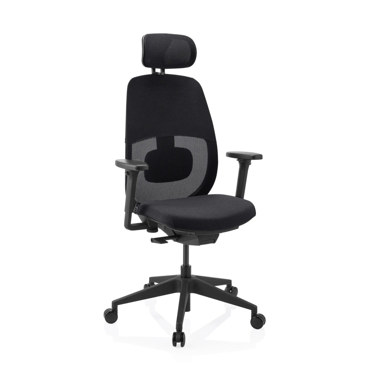 Professionell kontorsstol Skandis Pro i svart med nackstöd och nätrygg från hjh OFFICE