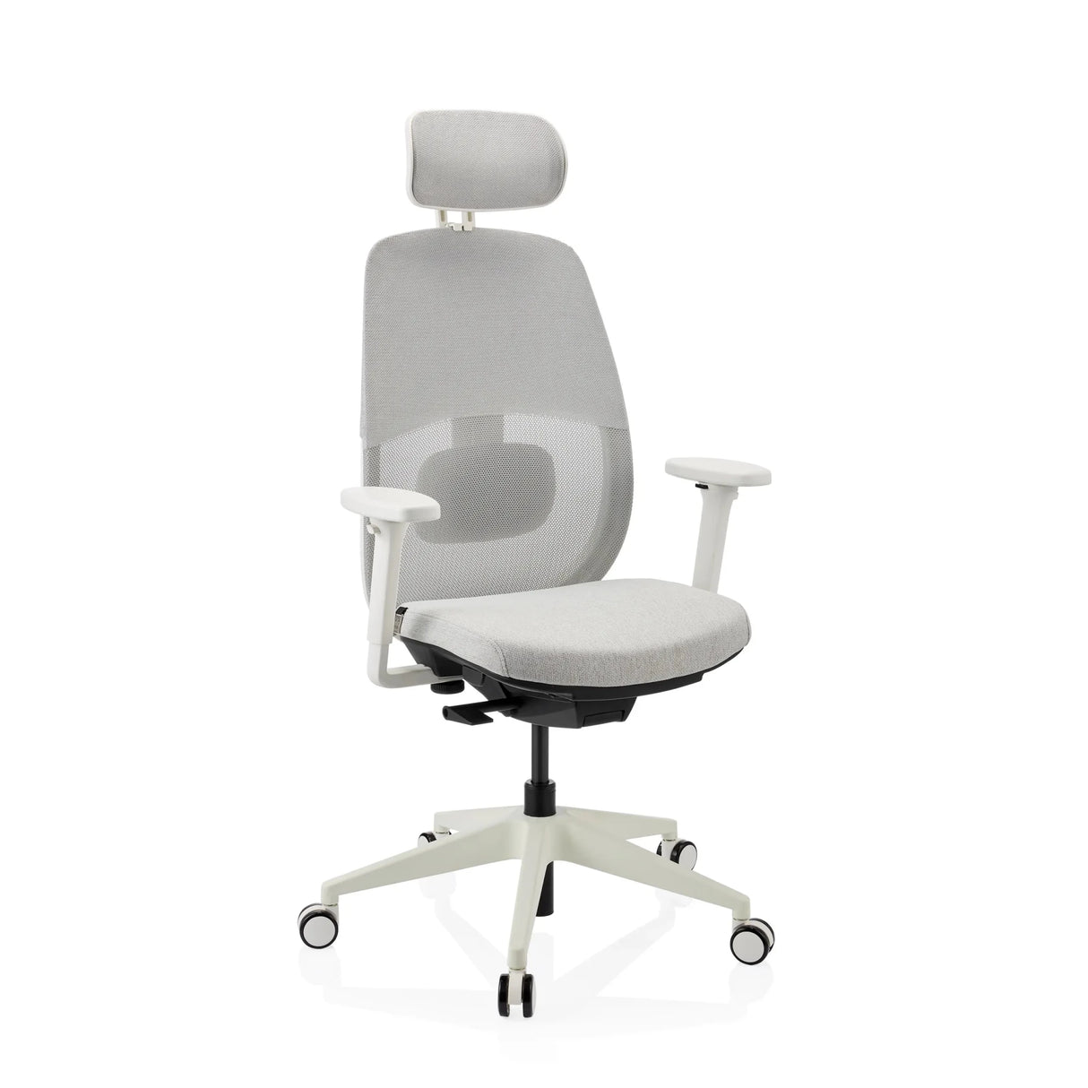 Professionell kontorsstol Skandis Pro i grått med vit ram och nackstöd från hjh OFFICE
