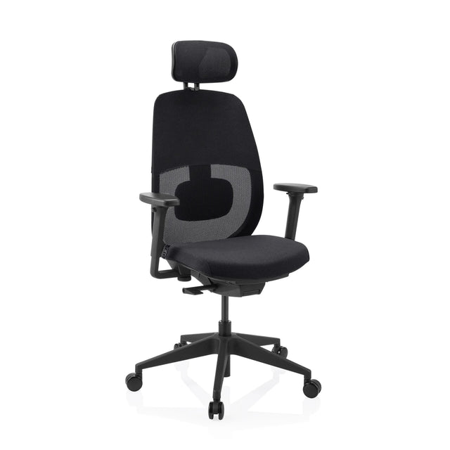 Professionell kontorsstol Skandis Pro i svart med nackstöd och nätrygg från hjh OFFICE