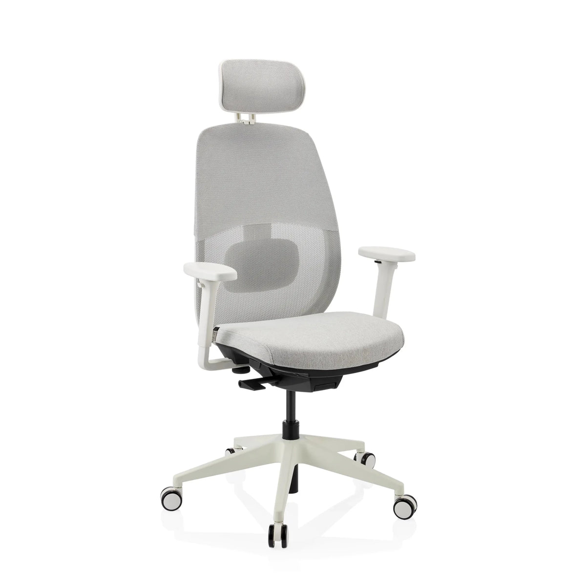 Professionell kontorsstol Skandis Pro i grått med vit ram och nackstöd från hjh OFFICE