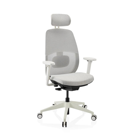 Professionell kontorsstol Skandis Pro i grått med vit ram och nackstöd från hjh OFFICE