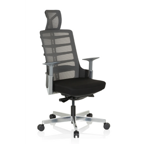 Hög kontorsstol SKARIF i svart och grått med nätryggstöd och nackstöd från hjh OFFICE
