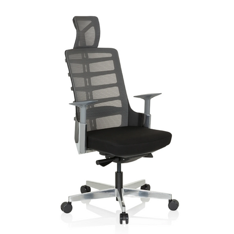 Hög kontorsstol SKARIF i svart och grått med nätryggstöd och nackstöd från hjh OFFICE