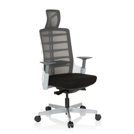 Hög kontorsstol SKARIF i vitt, grått och svart med nätryggstöd och nackstöd från hjh OFFICE