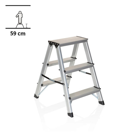 Fällbar stege i aluminium SOLID med tre steg och en höjd på 59 cm från hjh OFFICE