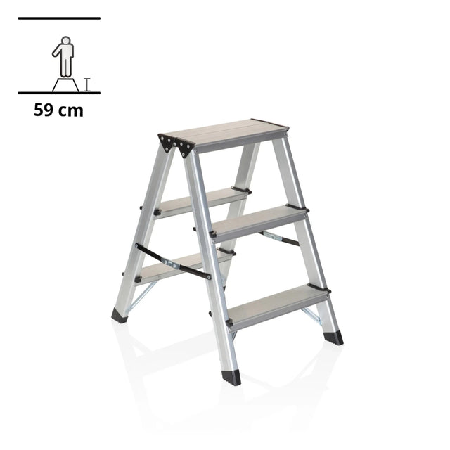 Fällbar stege i aluminium SOLID med tre steg och en höjd på 59 cm från hjh OFFICE