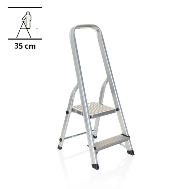 Fällbar stege i aluminium SOLID I med två steg och integrerat handtag från hjh OFFICE