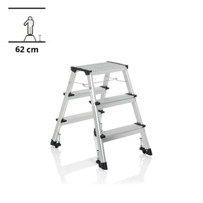 Fällbar stege i aluminium SOLID IV med tre steg och svarta fötter från hjh OFFICE