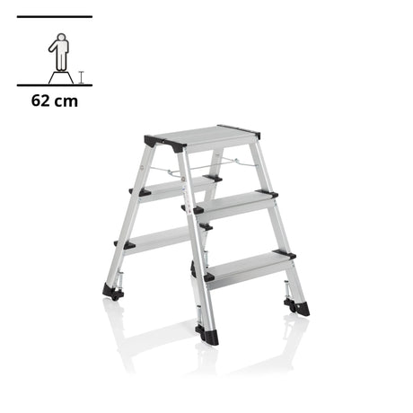 Fällbar stege i aluminium SOLID IV med tre steg och svarta fötter från hjh OFFICE