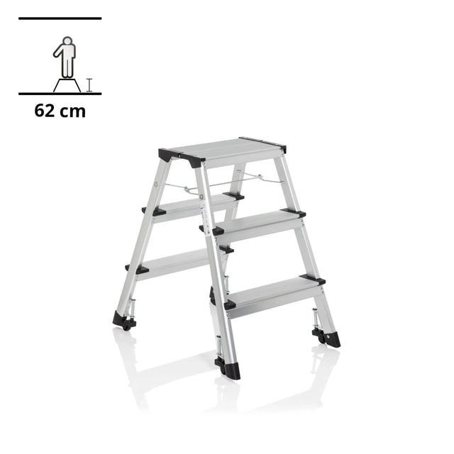 Fällbar stege i aluminium SOLID IV med tre steg och svarta fötter från hjh OFFICE