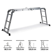 Fällbar stege i aluminium SOLID W3 med tolv steg i olika positioner från hjh OFFICE