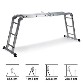 Fällbar stege i aluminium SOLID W3 med tolv steg i olika positioner från hjh OFFICE