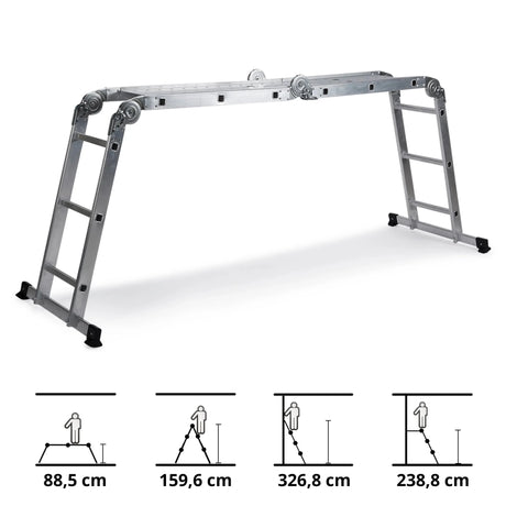 Fällbar stege i aluminium SOLID W3 med tolv steg i olika positioner från hjh OFFICE