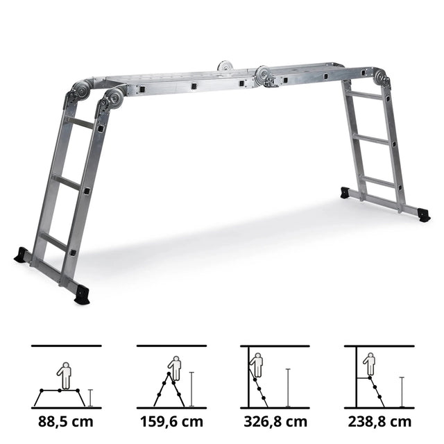 Fällbar stege i aluminium SOLID W3 med tolv steg i olika positioner från hjh OFFICE