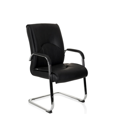 Svart fjädrande stol SOVRANO V med konstläderklädsel och kromad metallram från hjh OFFICE