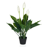 Konstgjorda växter SPATHIPHYLLUM i grönt och vitt med tre blommor i en svart kruka från hjh OFFICE