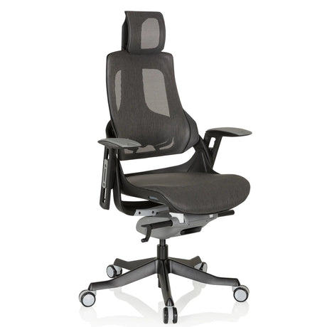 Professionell kontorsstol SPEKTRE BLACK med gråsvart nätöverdrag och nackstöd från hjh OFFICE
