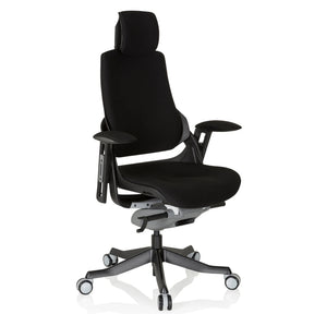 Svart Professionell kontorsstol SPEKTRE BLACK med tygklädsel, nackstöd och armstöd från hjh OFFICE