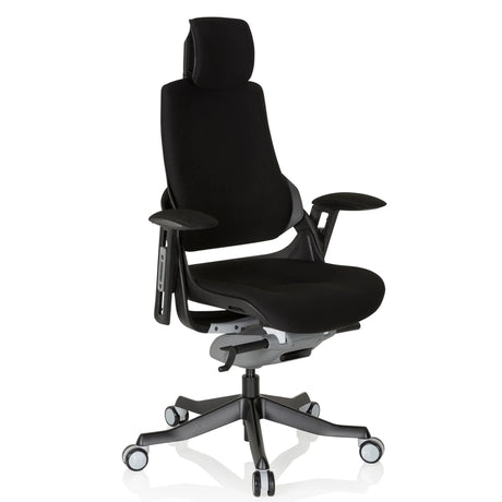 Svart Professionell kontorsstol SPEKTRE BLACK med tygklädsel, nackstöd och armstöd från hjh OFFICE