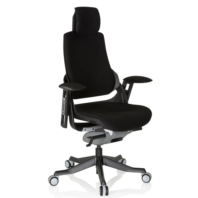 Svart Professionell kontorsstol SPEKTRE BLACK med tygklädsel, nackstöd och armstöd från hjh OFFICE