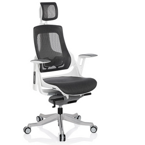 Professionell kontorsstol SPEKTRE med grått nätöverdrag, nackstöd och vit ram från hjh OFFICE