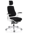 Professionell kontorsstol SPEKTRE med svart tygklädsel, vit ram och nackstöd från hjh OFFICE