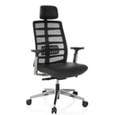 Hög kontorsstol SPINIO ELITE L med svart nätöverdrag och lädersits från hjh OFFICE