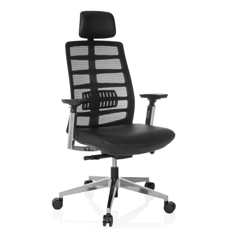 Hög kontorsstol SPINIO ELITE L med svart nätöverdrag och lädersits från hjh OFFICE