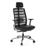 Hög kontorsstol SPINIO ELITE L med svart nätöverdrag och lädersits från hjh OFFICE