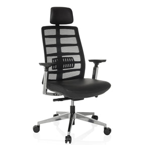 Hög kontorsstol SPINIO ELITE L med svart nätöverdrag och lädersits från hjh OFFICE