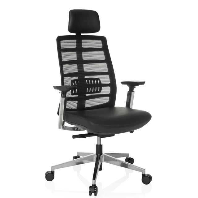 Hög kontorsstol SPINIO ELITE L med svart nätöverdrag och lädersits från hjh OFFICE